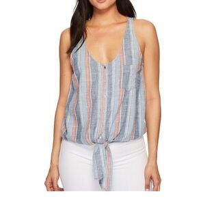 AG Adriano Goldschmeid Sleeveless Button Cynthia Top Striped Tie Woven Small